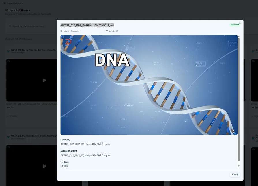Màn hình học liệu số với hình minh họa DNA